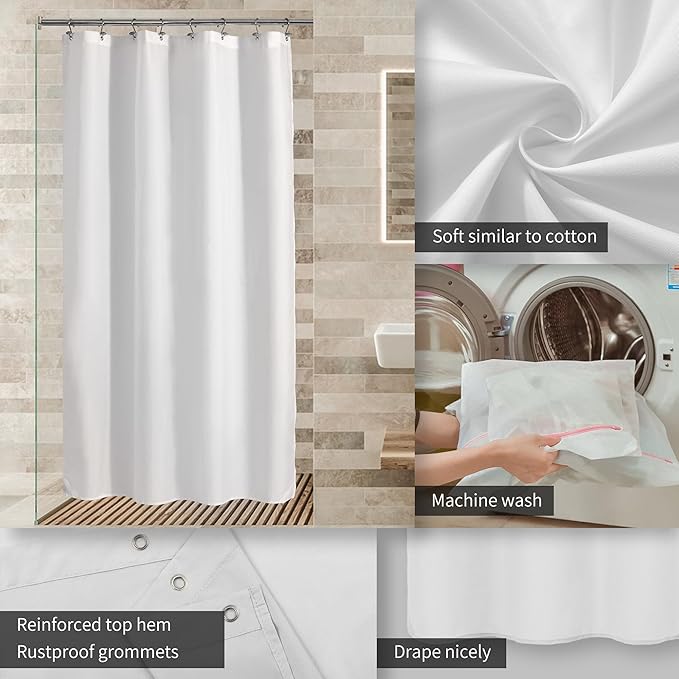 ALYVIA SPRING Stall Fabric Shower Curtain Liner Waterproof - 48" x 72", Soft & Lightweight Stall Size Shower Curtain with Magnets, Machine Washable - 48x72, White