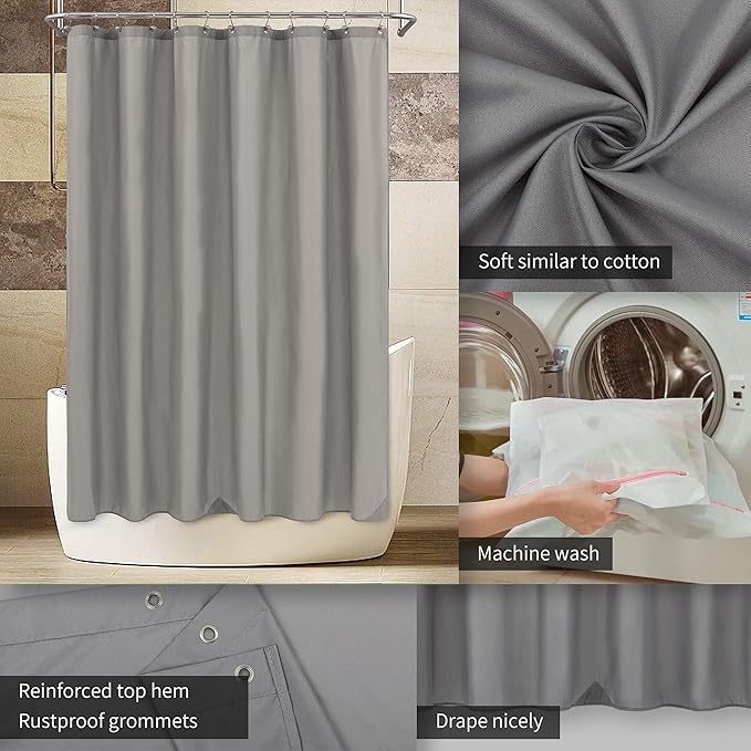 ALYVIA SPRING Extra Long Fabric Shower Curtain Liner Waterproof - 72" x 84", Soft & Lightweight XL Shower Curtain with 3 Magnets, Machine Washable - 72x84, Grey