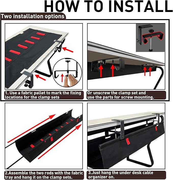 [Upgraded] Under Desk Cable Management, 36" Cord Organizer, with Silicone Pads (No Scratch!), 16 Cable Ties, Washable PE Honeycomb Base,Fits Any Desk 0-2.1", No Stinky Cardboard! Beige