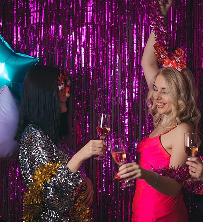 3 Pack Hot Pink Backdrop Curtain Birthday Party Decorations Tinsel Streamers Foil Fringe Backdrop New Years Bachelorette Graduation Engagement Party Decorations Hot Pink Photo Booth Backdrop