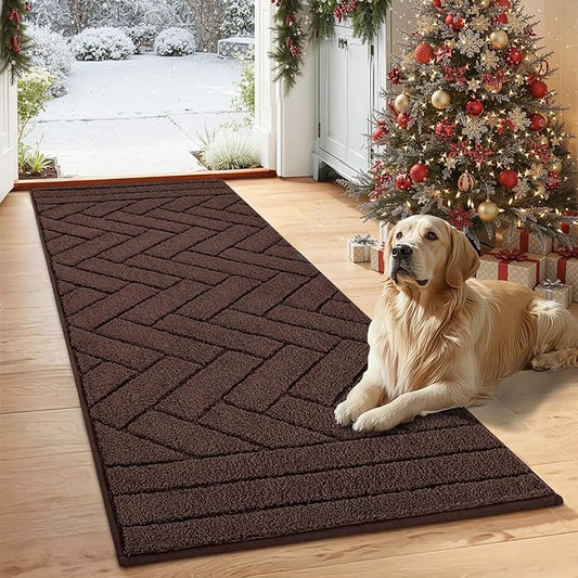 Tindbea Dog Mat for Muddy Paws,Absorbs Moisture Dirt Non-Slip Washable Mud Mat for Dogs,Soft Rubber Backing Front Inside Pet Rug for Entryway, Mud Dog Paws, Patio(24"x59",Coffee)