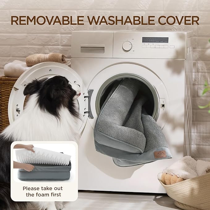 Bedsure Self Warming Orthopedic Dog Beds Large Sized Dog - Washable Large Dogs Bed Waterproof, Big Comfort Dogs Couch Sofa with Removable Cover, Pet Bed with Nonskid Bottom, Grey, Non-Electric