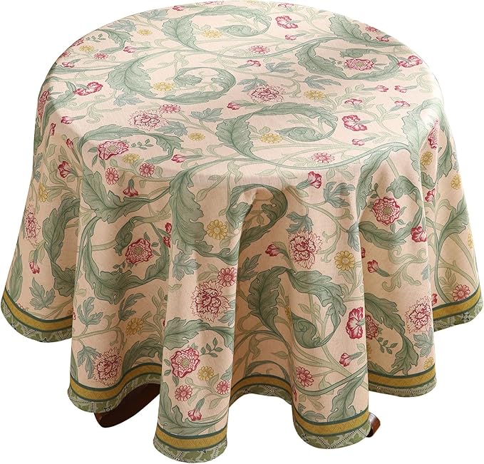 patdrea Designer Vintage Green Round Tablecloth,Linen Leaves Floral Pattern Table Cloth,Decor Table Cover for Kitchen Dining Christmas,Tea Party,Thanksgiving,Tea Party,Diameter 67"-Cecilia a