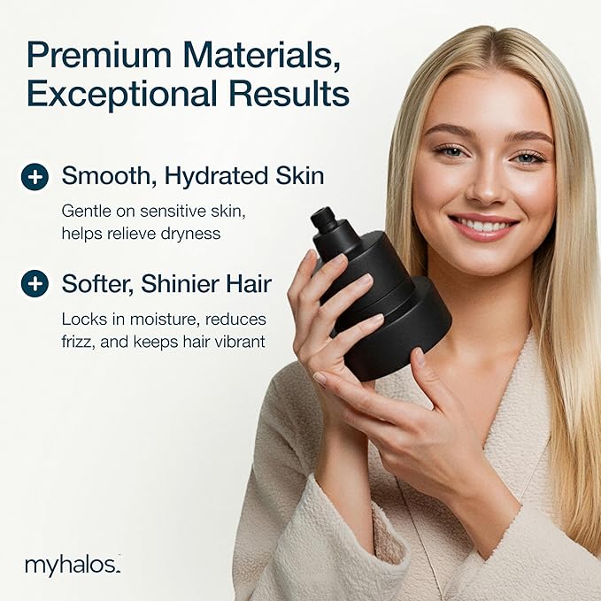 MyHalos® Filtered Shower Head for Hard Water Filter - High Pressure, Removes Chlorine - Shower Head Filter for Hard Water Softener Showerhead, Easy Install, For Hair & Skin, Filtering (Black)