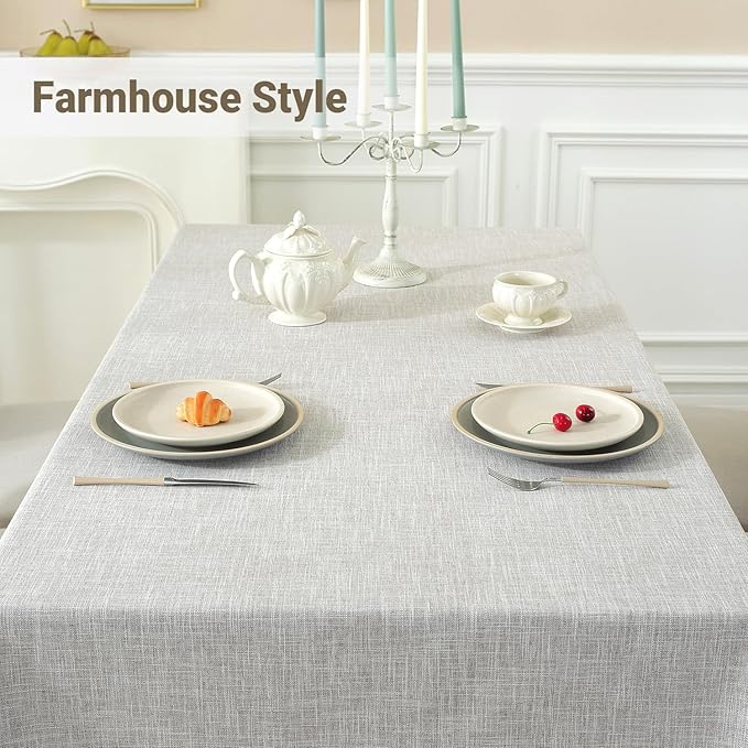 Textured Table cloth for Rectangle table, Heavy Duty Farmhouse Tablecloth Solid Cotton Linen Waterproof Wrinkle Free Burlap Table Cover for Kitchen Dining,Party, Light Brown 55''x120'',10-12 Seats