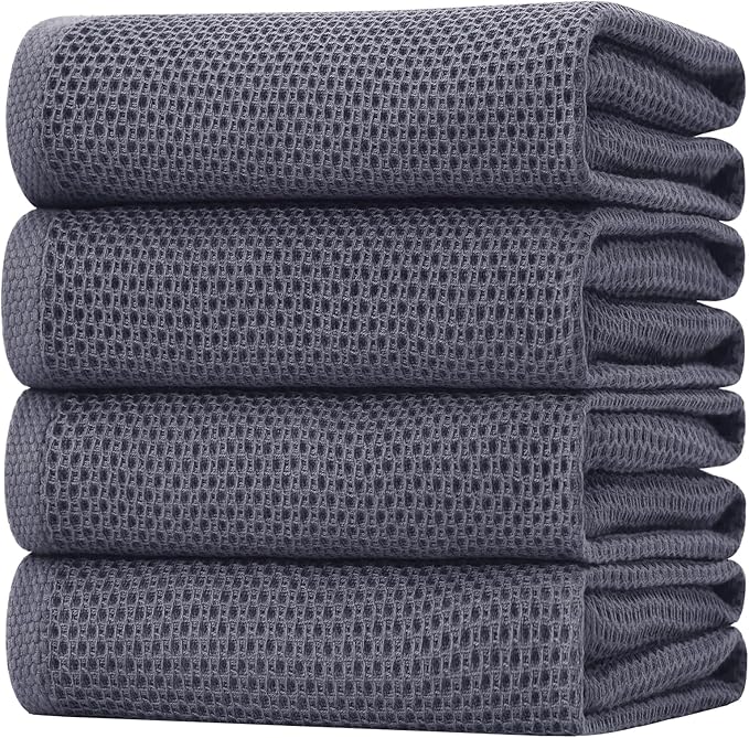 Homaxy 100% Cotton Oversized Waffle Weave Kitchen Dish Towels, Ultra Soft Absorbent Quick Drying Cleaning Towel, 20 x 28 Inches, 4-Pack, Dark Grey
