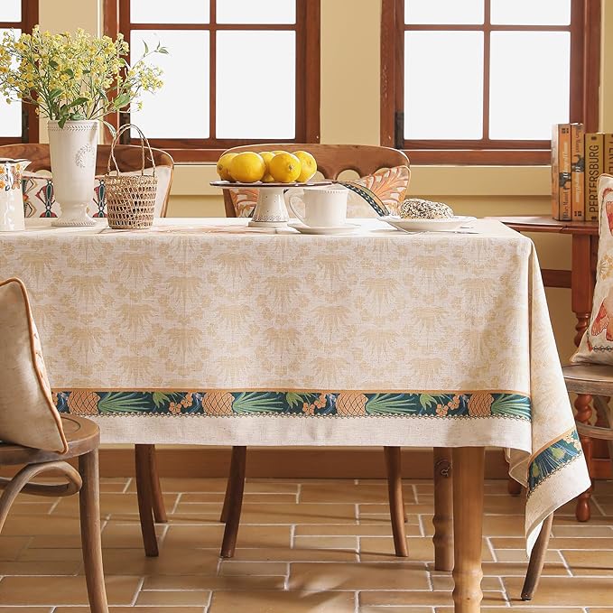 patdrea Designer Rectangle Linen Table Cloth,Vintage Anti-Wrinkle Durable Tropical Style Tablecloth,Decor Table Cover Cloth for Kitchen Dining Christmas,Thanksgiving,63"x87"-Pineapple a