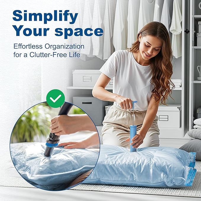 HOUSE DAY 10 Jumbo Vacuum Storage Bags with Pump,Space Saving Vacuum Seal Bags For Clothing Travel, Vacuum Storage Bags For Clothes, Comforters, Blankets, Pillows, Bedding, Moving, Travel, Hand Pump