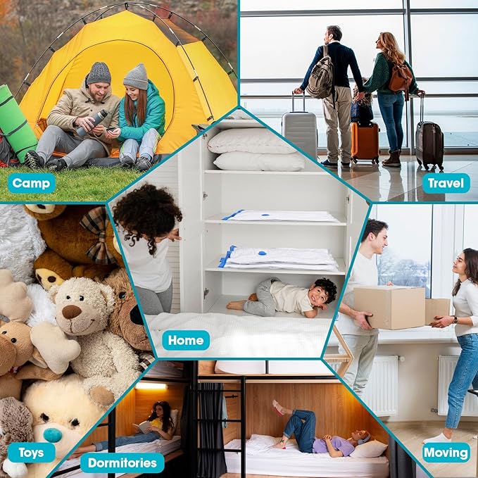 30 Pack Vacuum Storage Bags with Electric Pump, Compression Space Saver Vacuum Seal Bags 6 Jumbo/6 Large/6 Medium/6 Small/6 Roll Up Bags for Clothing Travel Comforters Blankets Pillows Bedding Duvets