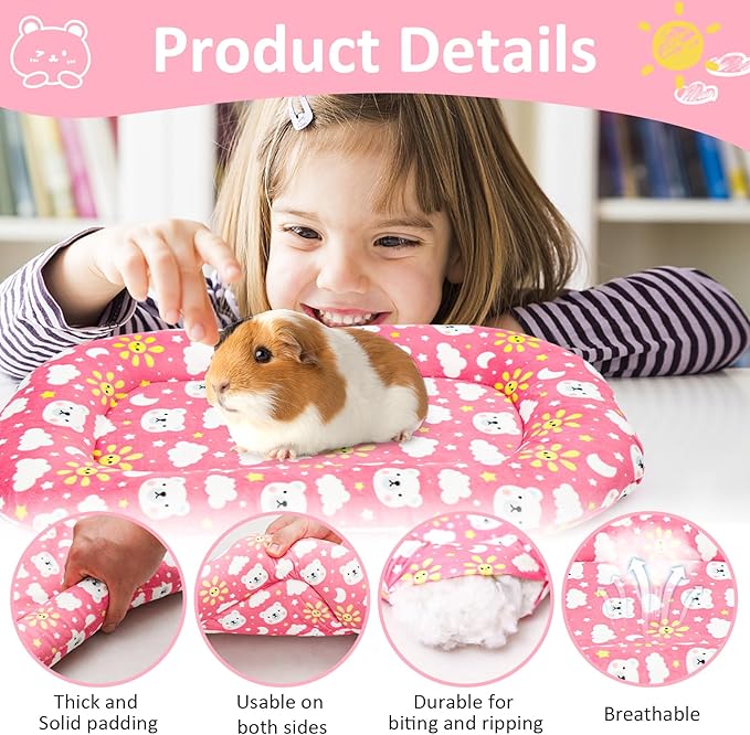 1 Pack 15.3x10.6x1.96in Washable Dual-Sided Soft Small Pet Cushion Mat Bed with Pillow Around for Puppy Kitten Sleeping Beds for Carrier Crate Small Dog Rabbits 0-3.3lb Pink