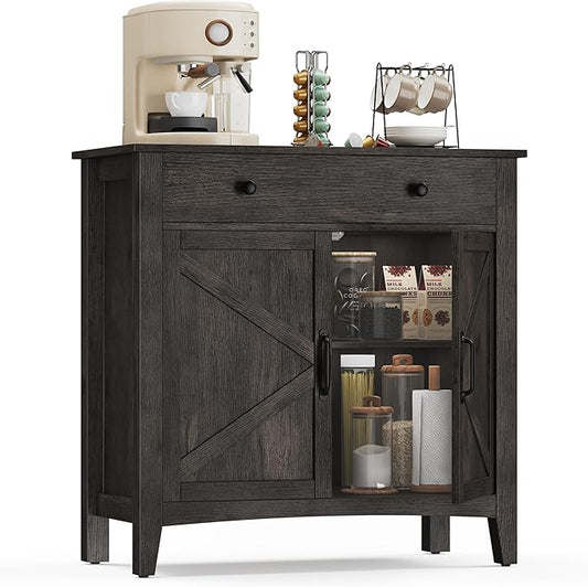 VASAGLE LIRY Collection - Buffet Cabinet, Coffee Bar Cabinet with a Drawer, Adjustable Shelf, Sideboard Storage with Cable Hole, Drawer Divider, Antique Charcoal UBBK341B02