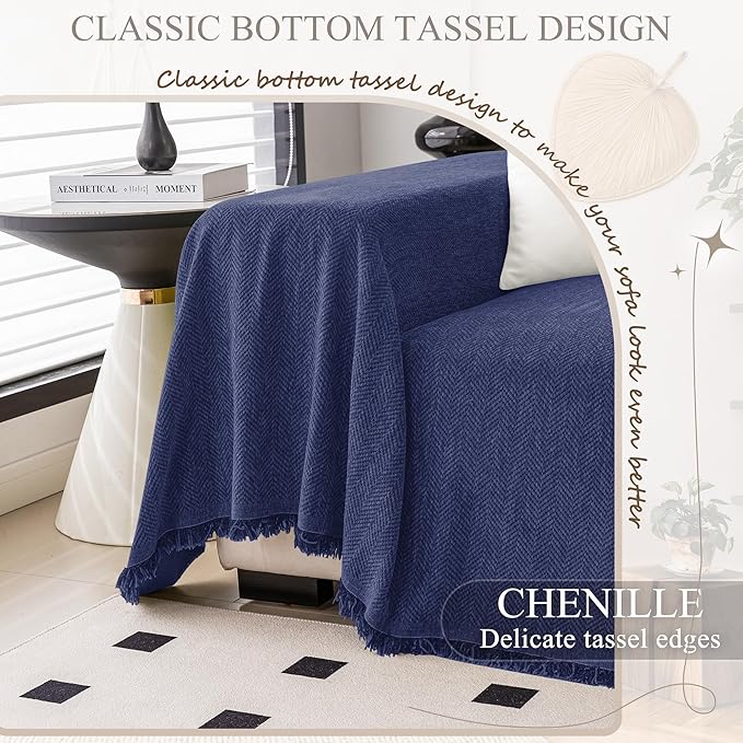 ALIECOM Sectional Couch Covers L Shape Sectional Sofa Cover for Dogs 2 Piece Thick Chenille L Shaped Couch Cover Blanket Chaise Sofa Slipcovers Pet Furniture Protector Washable (XX-Large, Navy Blue)