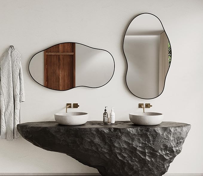 Wavy Wall Mirror -36''×24'' Irregular Wall Mirror Decorative Alloy Framed Mirrors Abstract Artistic Mirrors Wavy Mirror for Cloakroom/Bedroom/Living Room/Entryway（Black）