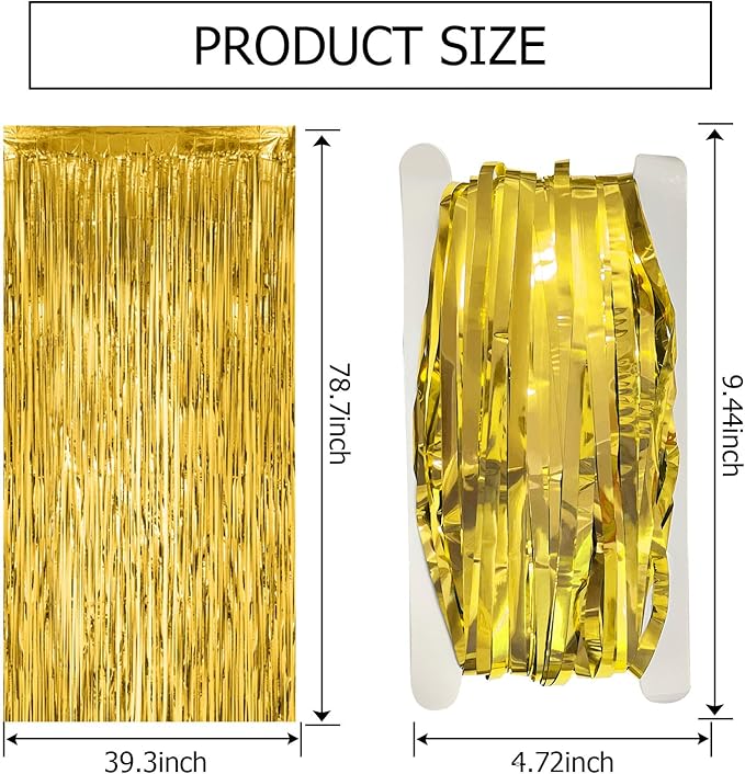 3 Pack Gold Fringe Backdrop Curtain Tinsel Party Streamers Birthday Party Decorations New Year Photo Booth Backdrop Halloween Christmas Graduation Bachelorette Theme Party Decorations