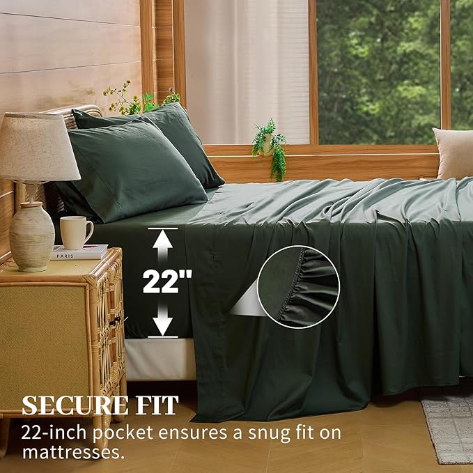 Bedlifes Deep Pocket Sheets 18-24 Inch, King Size Egyptian Cotton 1000 Thread Count, 4-Piece - Fits Extra Thick Mattresses, Cooling & Breathable (Forest Green)