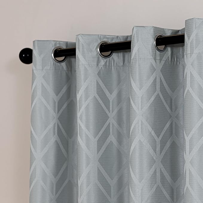 Amazon Basics Jacquard 2-Piece 100% Blackout Curtains, Living Room and Bedroom Drapes, Thermal Insulated Window Treatment, 42"x84", Light Grey