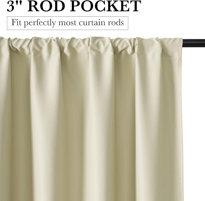 RYB HOME 100% Blackout Basement Curtains 36 inches Long, Heat & UV Blocking Total Room Darkening Noise Reducing Curtains for Bathroom RV Campers, Beige, 2 Panels Set