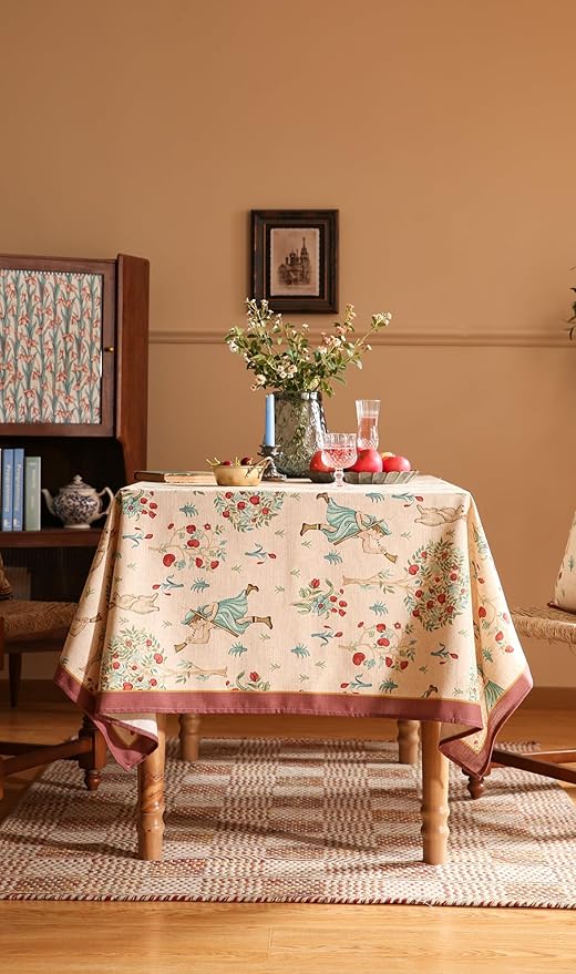 patdrea Designer Vintage Beige Tablecloth for Rectangle Table,Italian Linen Trees Pattern Anti-Wrinkle Table Cloth,Cover Cloth Decor for Kitchen Dining,Christmas,Thanksgiving,63"x87"-Tatiana a