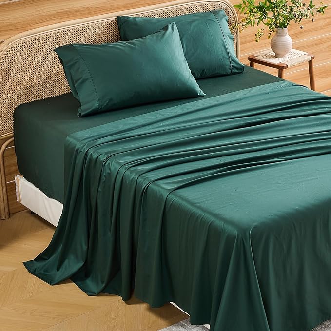 Bedlifes Deep Pocket Sheets 18-24 Inch, Queen Size Egyptian Cotton 1000 Thread Count, 4-Piece - Fits Extra Thick Mattresses, Cooling & Breathable (Dark Green)