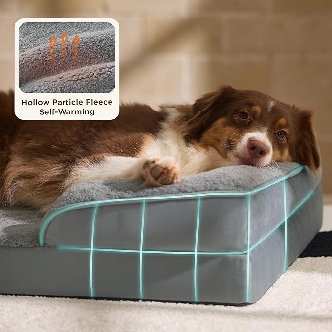 Bedsure Self Warming Orthopedic Dog Beds Large Sized Dog - Washable Large Dogs Bed Waterproof, Big Comfort Dogs Couch Sofa with Removable Cover, Pet Bed with Nonskid Bottom, Grey, Non-Electric
