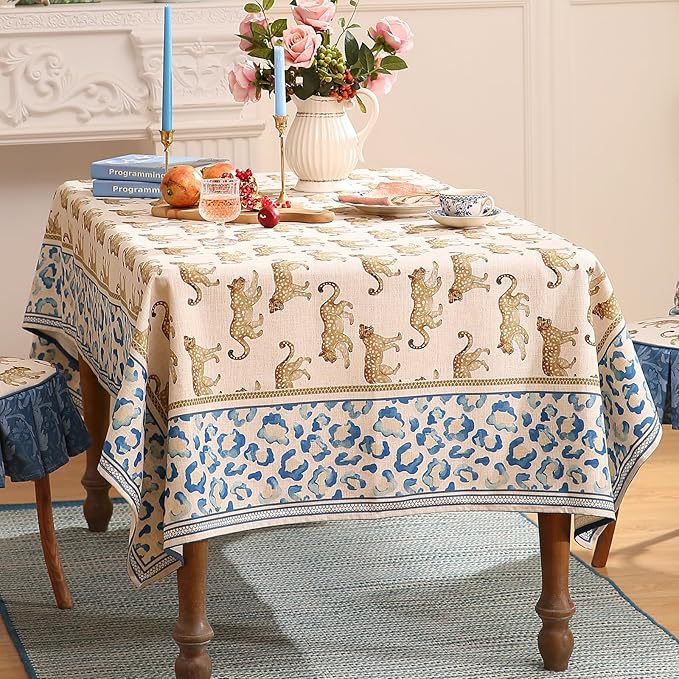 patdrea Designer Linen Small Rectangular Table Cloth,Vintage Leopard Animal Soft Breathable Tablecloth,Fall Dacorative Cover for Kitchen Dining,Christmas,Parties,Holiday,Thanksgiving,55"x71"-from