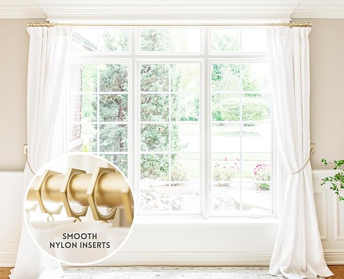 BlastHome® Luxury Curtain Rings - Premium Metal with Quiet, Smooth Nylon Inserts - Pinhooks and Clips Included - 1 1/2" Inside Diameter - 18 Rings for Two Standard Curtains - Brushed Gold