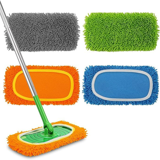 Set of 4 Reusable Microfiber Mop Pads Compatible with Swiffer Sweeper, Dry Sweeping Cloths, Washable Wet Mopping Cloth Refills for Floor Cleaning (Mop is Not Included) (Multicolor 2, 4 Pack)