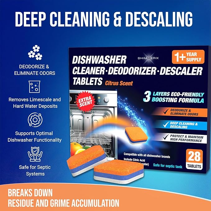 Washing Machine Cleaner Tablets Top Load 28 Pack & Dishwasher Cleaner Deodorizer Descaler Tablets 28 Pack Bundle - 1 Plus Year Supply - Septic Safe Eco Friendly Formula