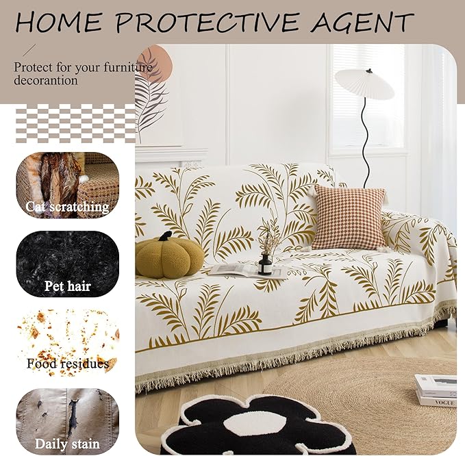 ALIECOM Boho Couch Covers for Sectional Sofa 2 Piece Thick Chenille L Shape Sofa Cover Washable Reversible Couch Cover Blanket Chaise Slipcover Pet Dog Furniture Protector (X-Large, Leaves Coffee)