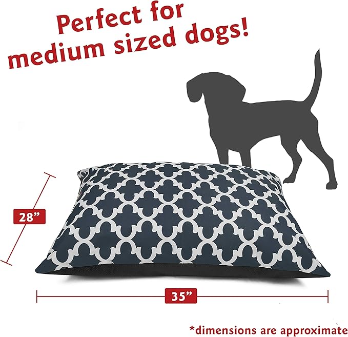 Majestic Pet Rectangle Medium Dog Bed Washable – Non Slip Comfy Pet Bed – Dog Crate Bed Super Value Pillow Dog Bed – Dog Kennel Bed for Sleeping - Dog Bed Medium Breed 35 x 28 Inch – Trellis Navy