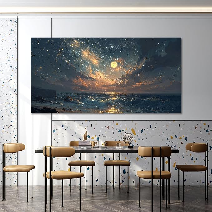 Canvas Wall Art Decor Gold And Blue Art Wall Decor Beach Waves Large Wall Art Pictures For Living Room Decorations Artwork For Walls For Bedroom Office Canvas Pictures For Wall Decor 24 × 48 Inch
