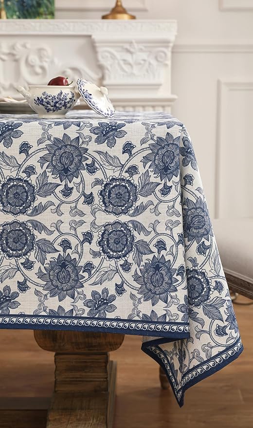 patdrea Designer Vintage Blue Rectangle Tablecloth,Linen Anti-Wrinkle Paisley Pattern Farmhouse Extra Long Table Cloth,Decor Cover for Kitchen Dining,Christmas,Thanksgiving,63"x110"-Lantang a