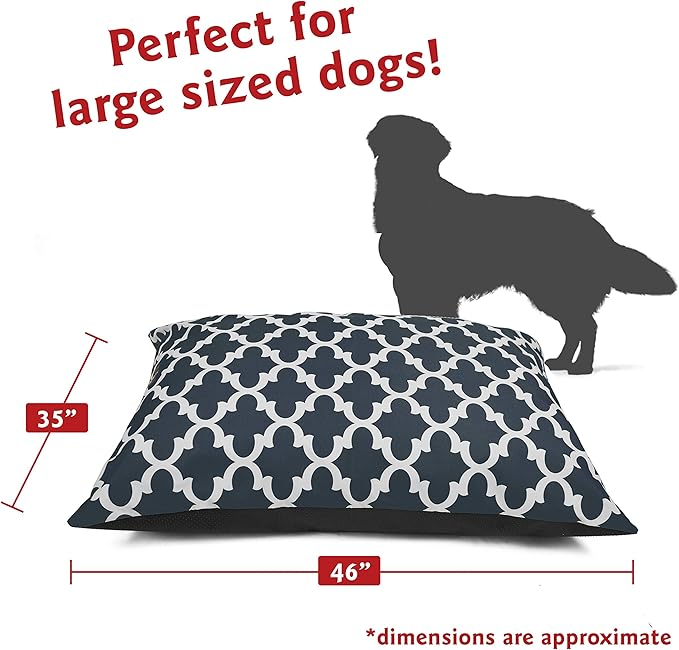 Majestic Pet Rectangle Large Dog Bed Washable – Non Slip Comfy Pet Bed – Dog Crate Bed Super Value Pillow Dog Bed – Dog Kennel Bed for Sleeping - Dog Bed Large Breed 46 x 35 Inch – Trellis Navy