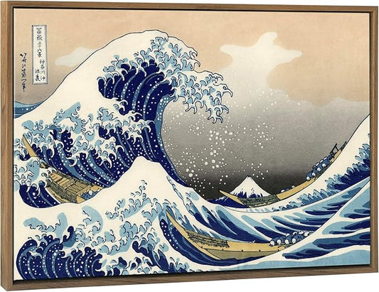 Wieco Art Framed Art Great Wave of Kanagawa Katsushika Hokusai Giclee Canvas Prints Wall Art Abstract Seascape Paintings for Home Living Room Decorations