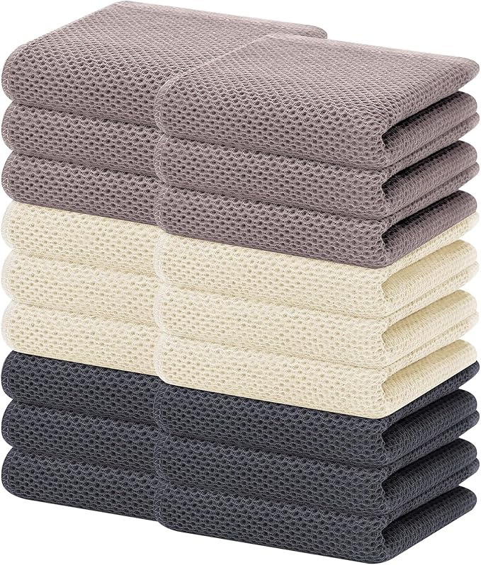 Homaxy 100% Cotton Waffle Weave Kitchen Dish Towels, Ultra Soft Absorbent Quick Drying Cleaning Towel, 13 x 28 Inches, 18-Pack, Mixed Color