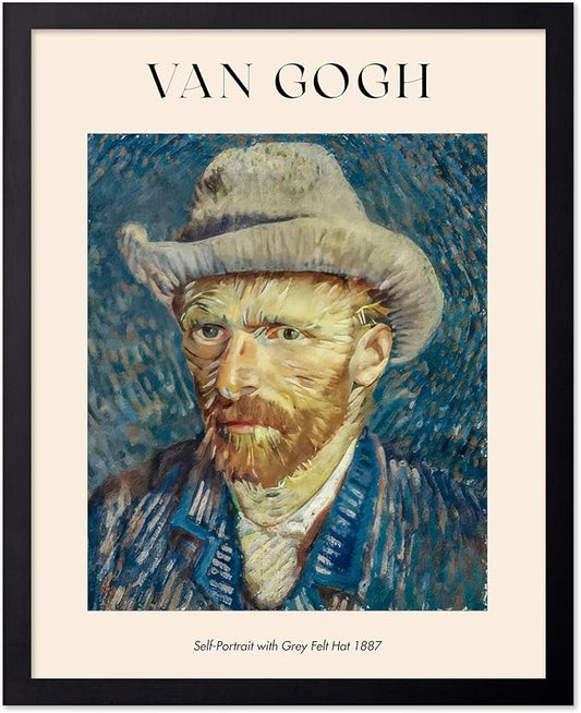 Poster Master Van Gogh Poster - Three Sunflowers in a Vase - Impressionism Art - Floral Art - Aesthetic Living Room Decor, 11x14 Black Framed