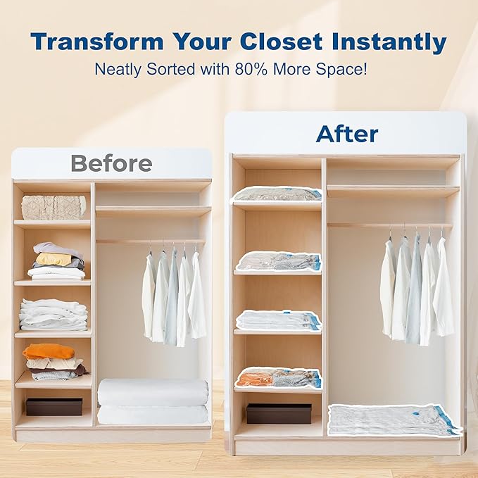 HOUSE DAY 18 Pack Vacuum Storage Bags with Electric Pump, Valve, Space Saver Vacuum Seal Bags for Clothing, Comforters, and Travel Essentials 3 Jumbo,3 Large,3 Medium,3 Small/3 Small,3 XS Roll Up Bag