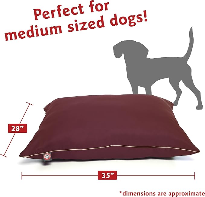 Majestic Pet Rectangle Medium Dog Bed Washable – Non Slip Comfy Pet Bed – Super Value Crate Pet Pillow – Puppy Kennel for Sleeping - Medium Breed 35 x 28 Inch – Solid Burgundy