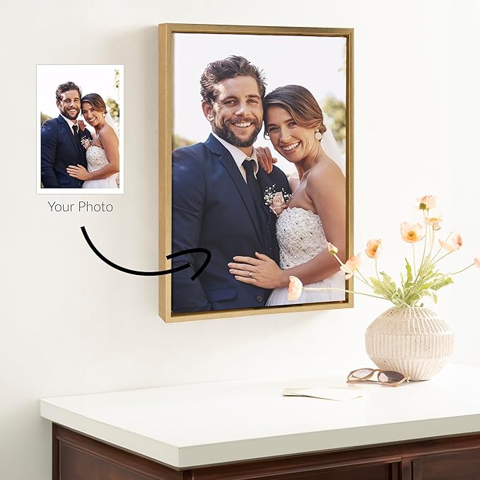 Kate and Laurel Custom Printed Framed Canvas Wall Art, 18x24 Bright Gold, Sylvie Personal Canvas Print with Your Photos for Bedroom or Living Room Gallery Wall | Printed and Hand Framed in the USA