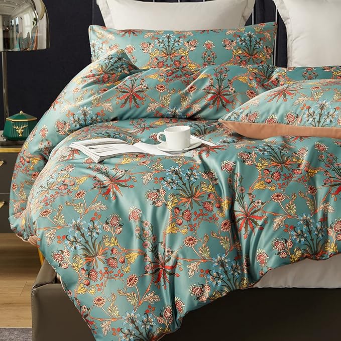 Cupocupa Duvet Cover King Size Set Boho Floral Pattern King Duvet Cover Set for King Size Bed Vintage Soft Bedding Leaf Print Paisley Duvet Cover with Pillowcases