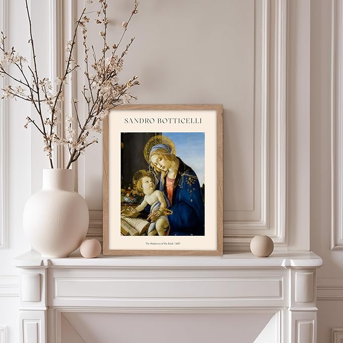 Poster Master Sandro Botticelli Poster - Portrait of A Young Man Print - Italian Art - Renaissance Art - Man in Beretta Hat Art - Portrait Art - Classic Living Room Decor, 8x10 Beige Framed