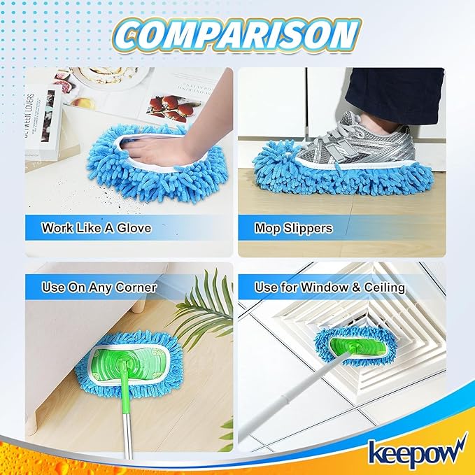 KEEPOW Reusable Microfiber Mop Pads Compatible with Swiffer Sweeper & Mop Deluxe 2-in-1, Wet & Dry Mopping Cloths for All Floors, Compatible with Swiffer Dry Sweeping Cloths for Cleaning (4 Pack)