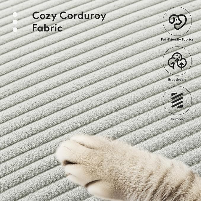 ROWHY 113'' Modular Sectional Cloud Corner Couch, 5 Seater L Shape Sofa Big Comfy Corduroy Oversized Couch with 2 Pillows Movable Ottoman, Deep Seat Sectional Couches for Living Room Office Light Grey