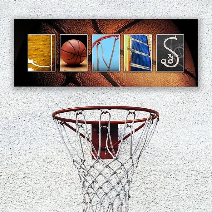 Personal-Prints BASKETBALL Personalized Décor or Gift for the Basketball Player, Coach, or League | Customized Basketball Name Wall Art Gift (10"x30" Stretched Canvas)
