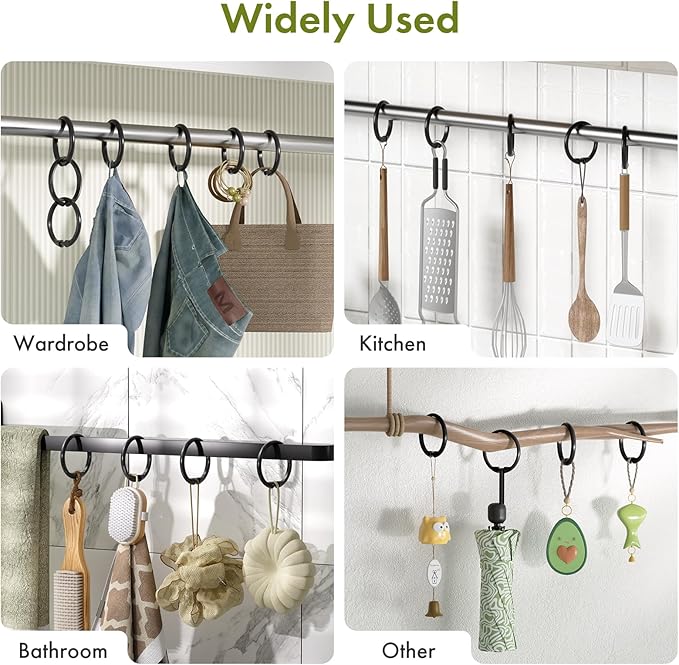 Amazer Shower Curtain Hooks Rings, 24 Pcs Black Shower Curtain Hooks, O Shape Shower Curtain Rings, Easy to Snap Closure Plastic Shower Hooks for Shower Curtain and Liner Bathroom