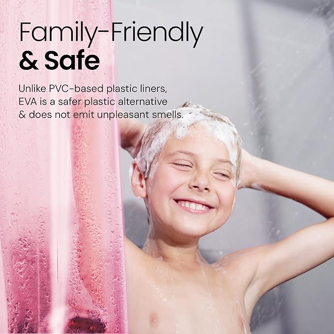 LiBa Bathroom Shower Curtain Premium PEVA Non-Toxic, Pink Clear Waterproof Plastic Shower Curtain Liner with Rust Proof Grommets 8G Bathroom Accessories 72x72