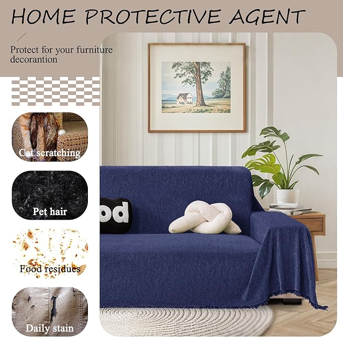 ALIECOM Sectional Couch Covers L Shape Sectional Sofa Cover for Dogs 2 Piece Thick Chenille L Shaped Couch Cover Blanket Chaise Sofa Slipcovers Pet Furniture Protector Washable (X-Large, Navy Blue)