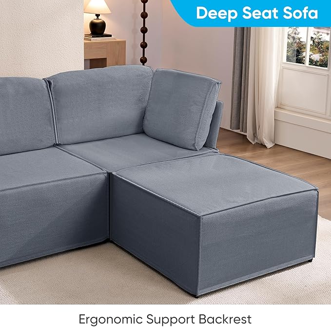 Mjkone 116'' Modular Sectional Sofa, 6-Seat Convertible U-Shaped/L-Shaped Deep Seat Couch with High Density Memory Foam Cushions, Ergonomic Backrests and 2 Movable Ottomans for Living Room, Dark Gray