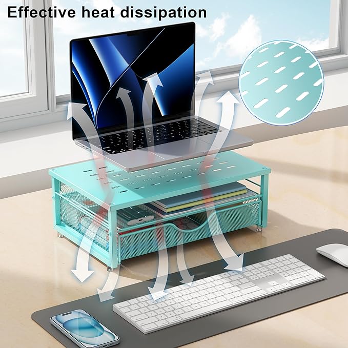 gianotter Computer Monitor Stand Riser, office organizer with Drawer, Office Organizers Storage for Classroom Office Supplies (Blue)