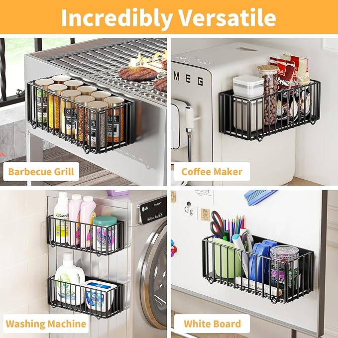 1 Pack Heavy-Duty Magnetic Spice Rack for Refrigerator, 10lbs Capacity, Foldable Organizer Basket with 4.3" Enhanced Height for Large Bottles or Heavy Items, Spices, Kitchen(1 Pack)